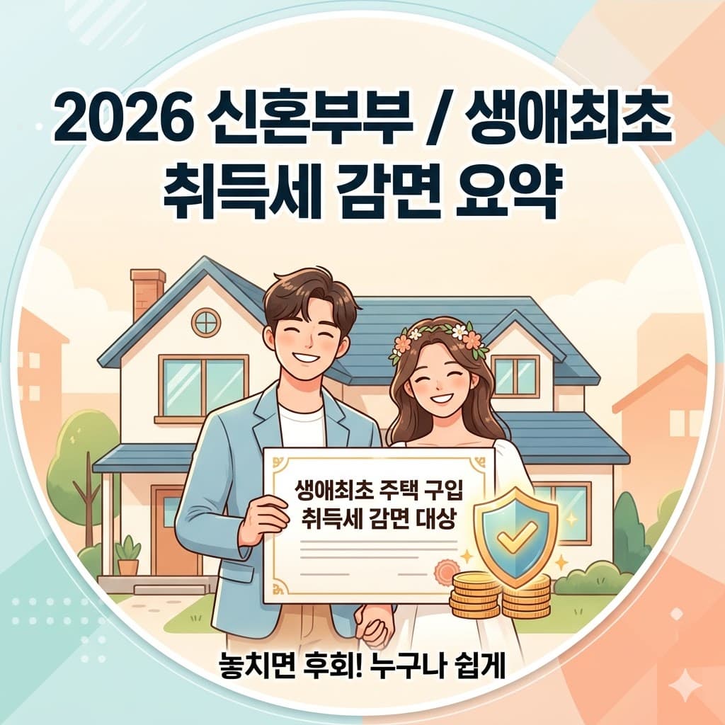 2026년 신혼부부 및 생애최초 주택 취득세 감면 조건 요약