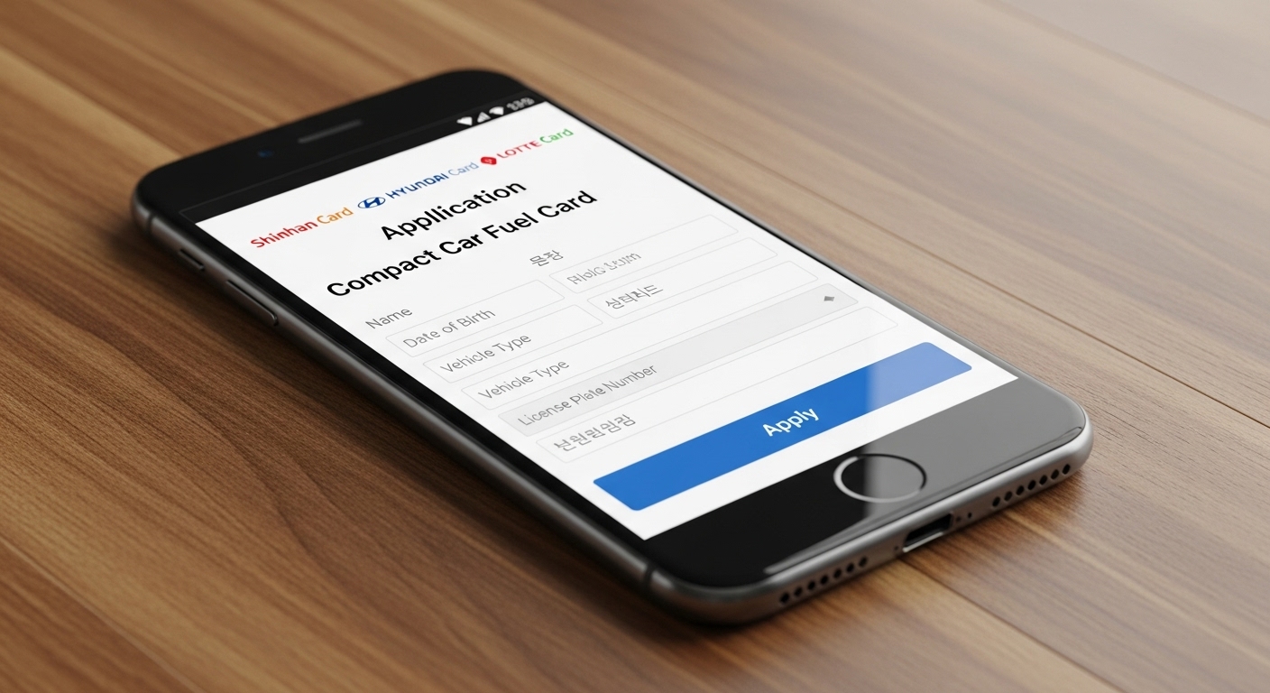 '신한/현대/롯데' 카드사 로고와 '경차 유류구매카드' 발급 신청 화면