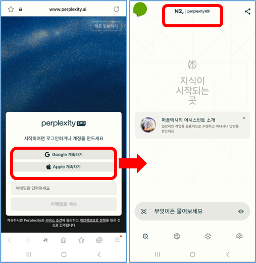 퍼플렉시티 Pro 서비스를 이용
