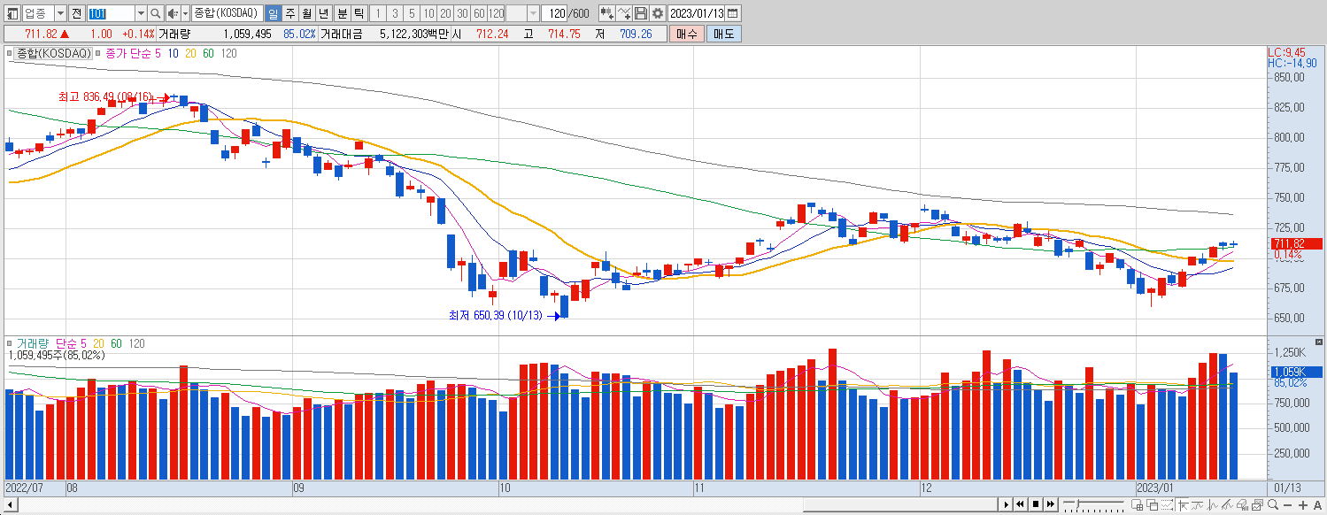 1.13 코스닥 마감챠트