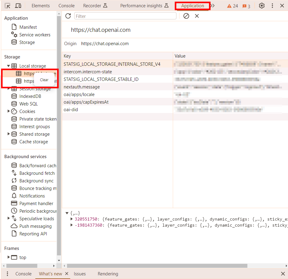 Chat GPT 먹통 에러 해결, OpenAI 멎음 현상을 간단히 고치는 방법 2가지: Local Storage 삭제 및 Clear
