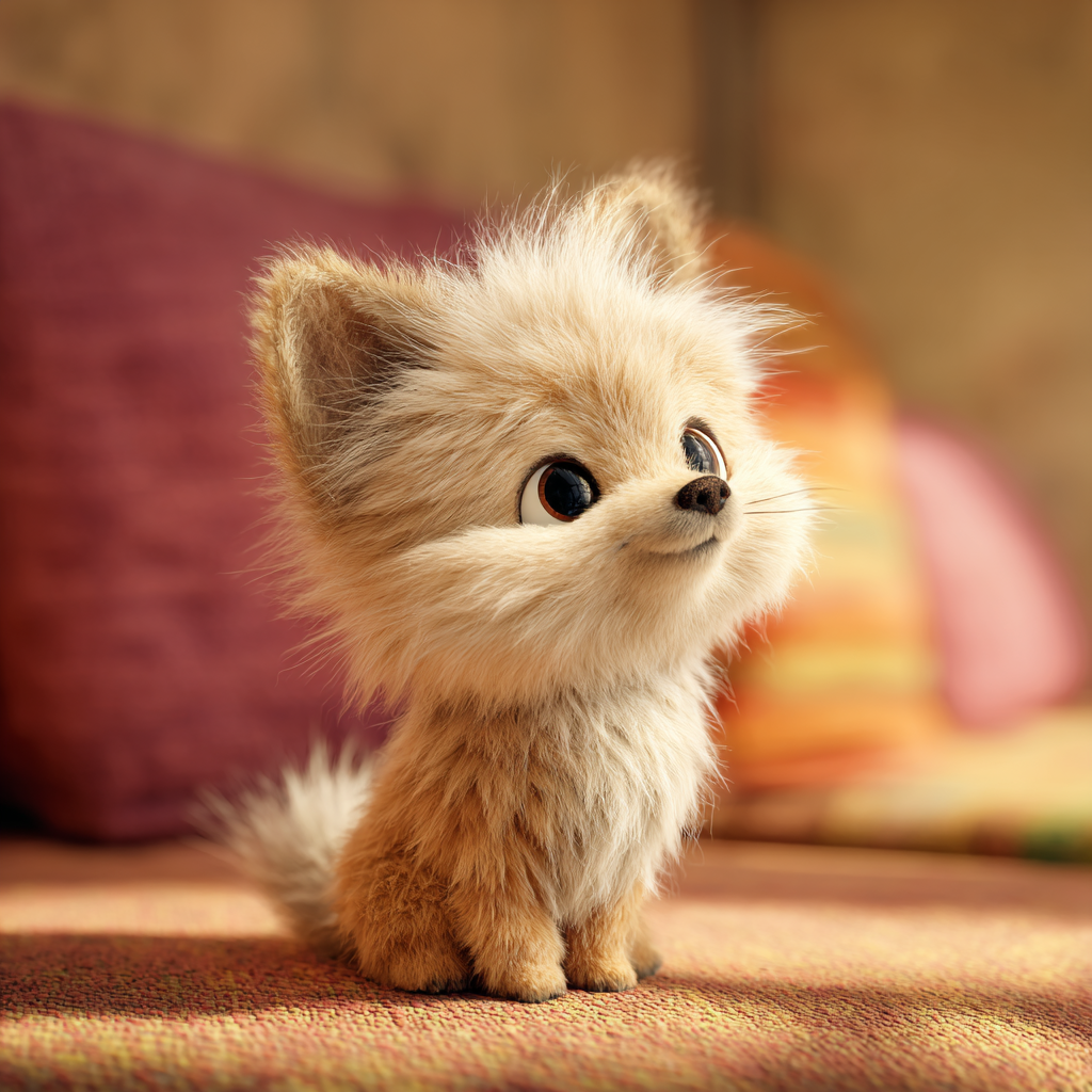 부드럽고 긴 털이 매력적인 강아지, 픽사스타일 일러스트