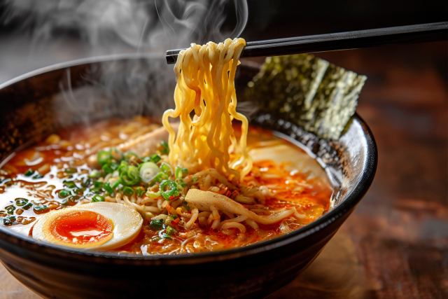 채소와 달걀을 곁들인 건강한 라면