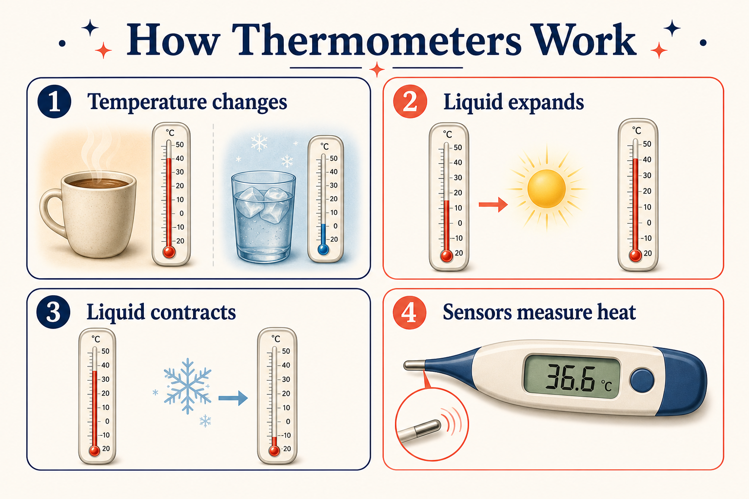 Infographic explaining how a thermometer works