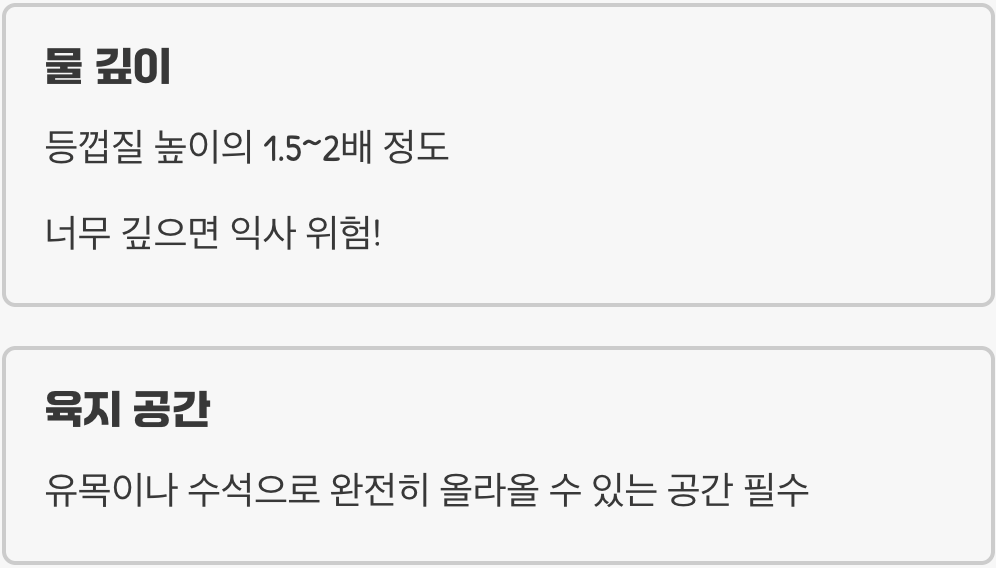 사육장 - &amp;#39;수영장&amp;#39;이 아닌 &amp;#39;얕은 개울&amp;#39;을 만들어주세요
