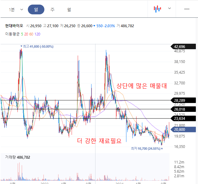 현대바이오 일봉차트