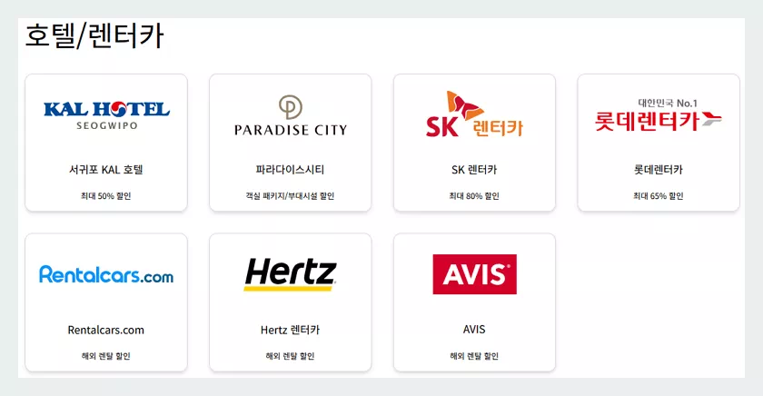 스카이패스 마일리지 호텔 렌터카 제휴사