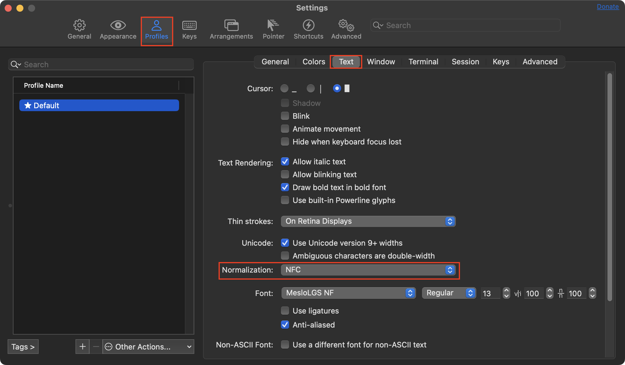 iTerm2 에서 NFC 설정하는 방법