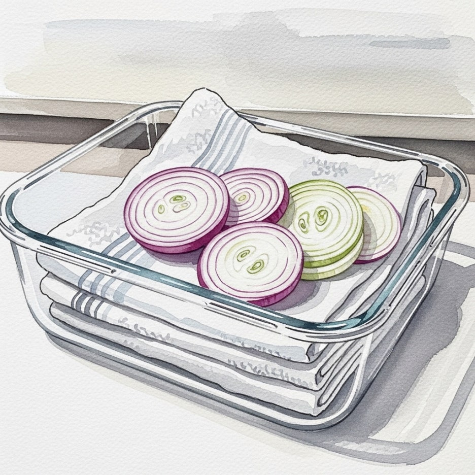 키친타올을 깔고 보관하는 양파