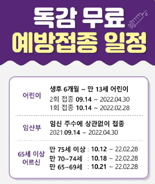 독감무료예방접종-일정표