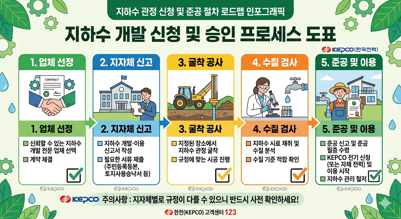 지하수 개발 신청 및 승인 프로세스 도표 인포그래픽