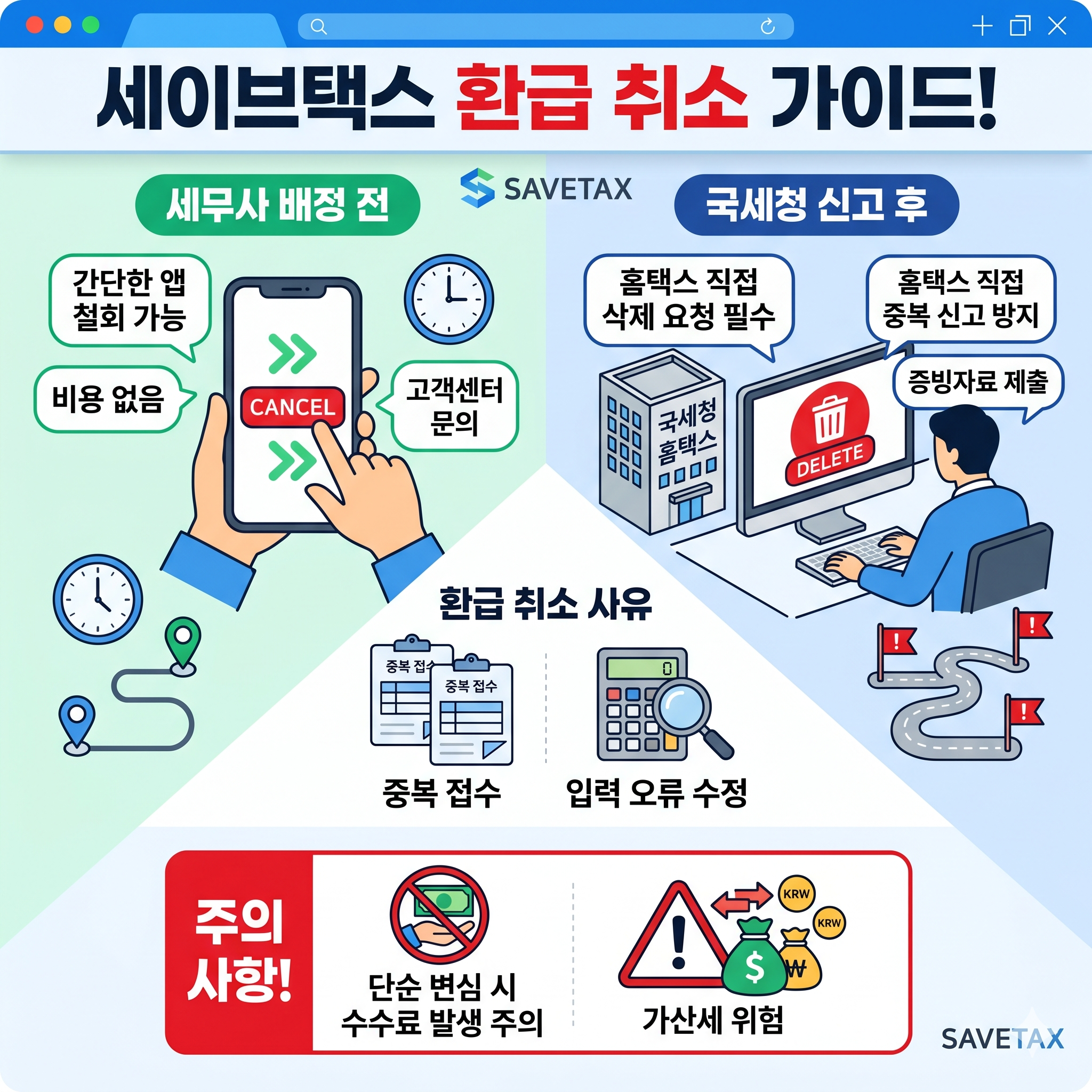 세이브택스 환급 취소 요청 방법 및 홈택스 신고 삭제 처리 가이드