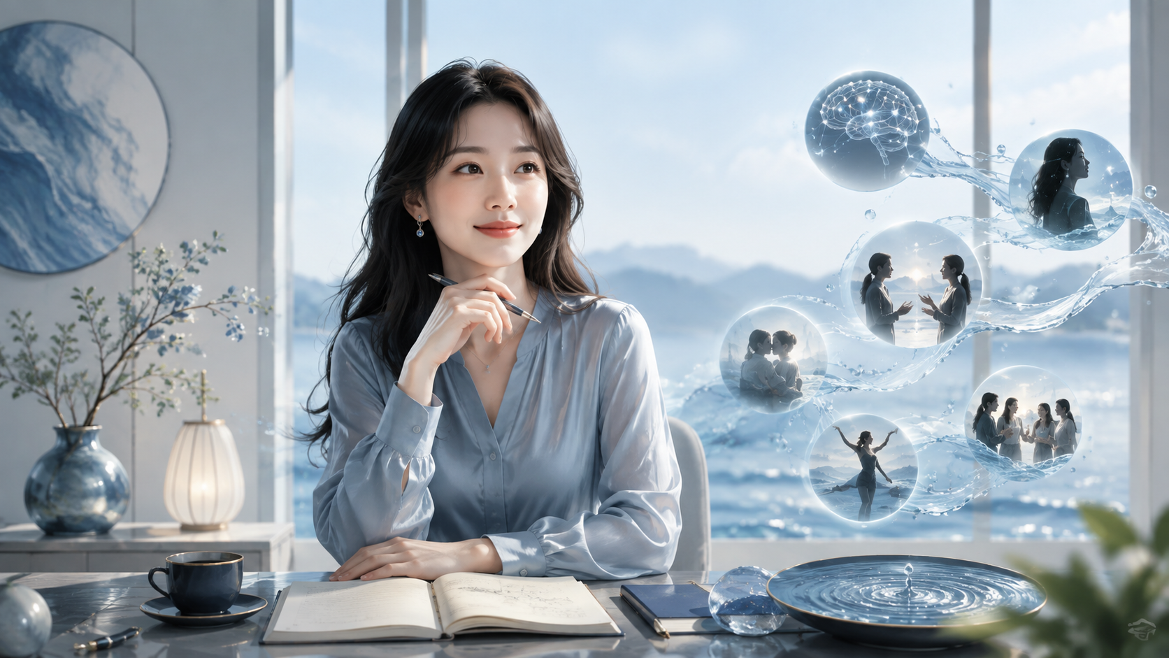 물이 많은 사주의 직관력과 유연한 성향을 표현한 이미지