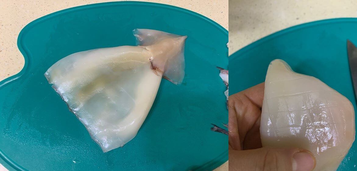 간장오징어볶음-오징어껍질벗기기