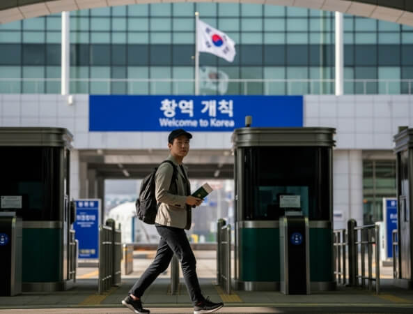 쇼핑백 들고 이동하는 관광객