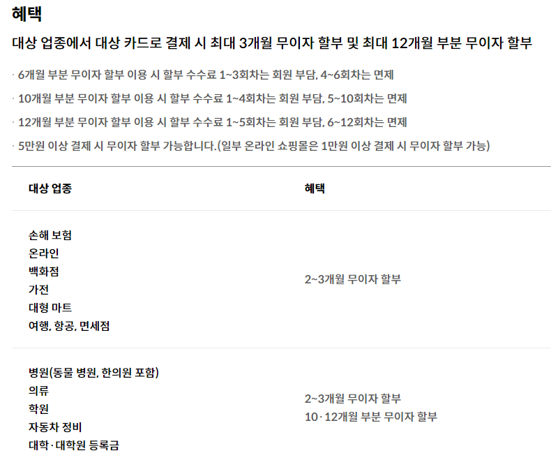 '24년도 현대카드 업종별 무이자