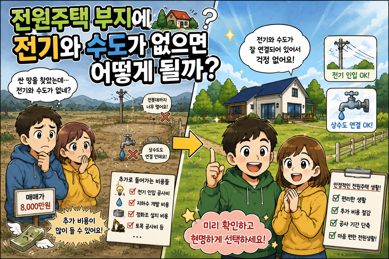 전원주택 부지에 전기와 수도가 없으면 어떻게 될까?