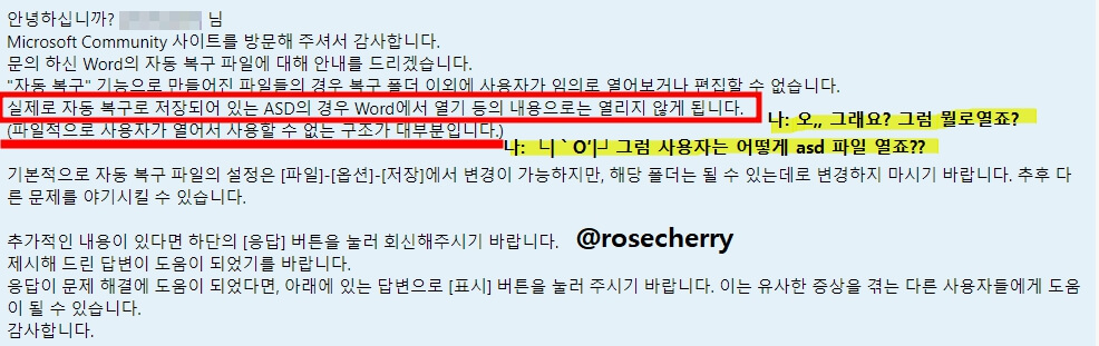 마이크로소프트-커뮤니티-포럼에-올라온-사용자는-asd파일을-열수없다는-답변