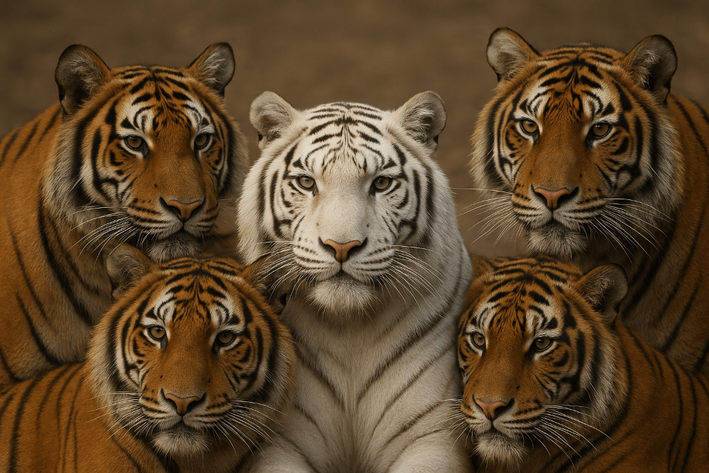 갈샐-호랑이들-사이에-있는-백호-한-마리