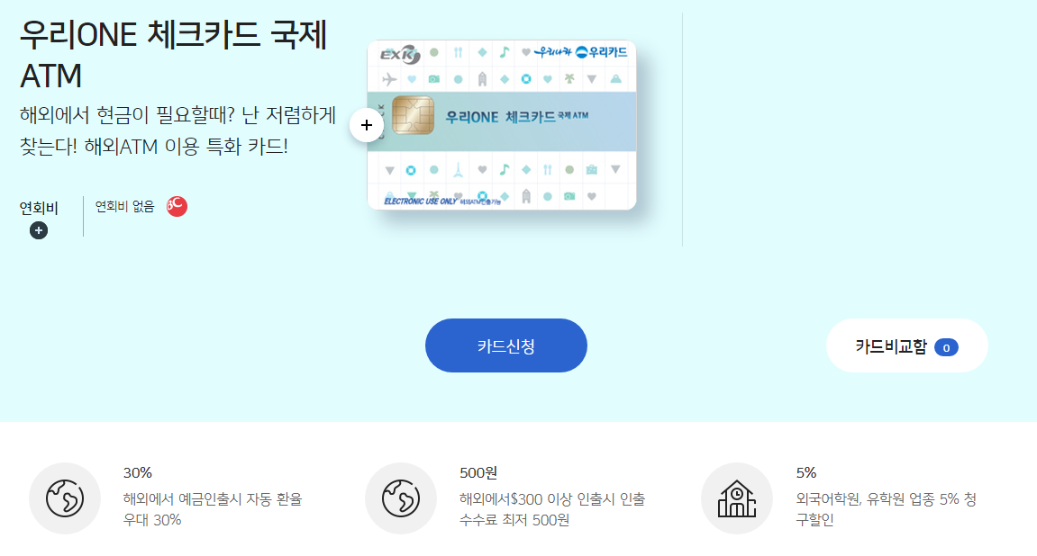 우리ONE 체크카드 국제ATM 안내 이미지