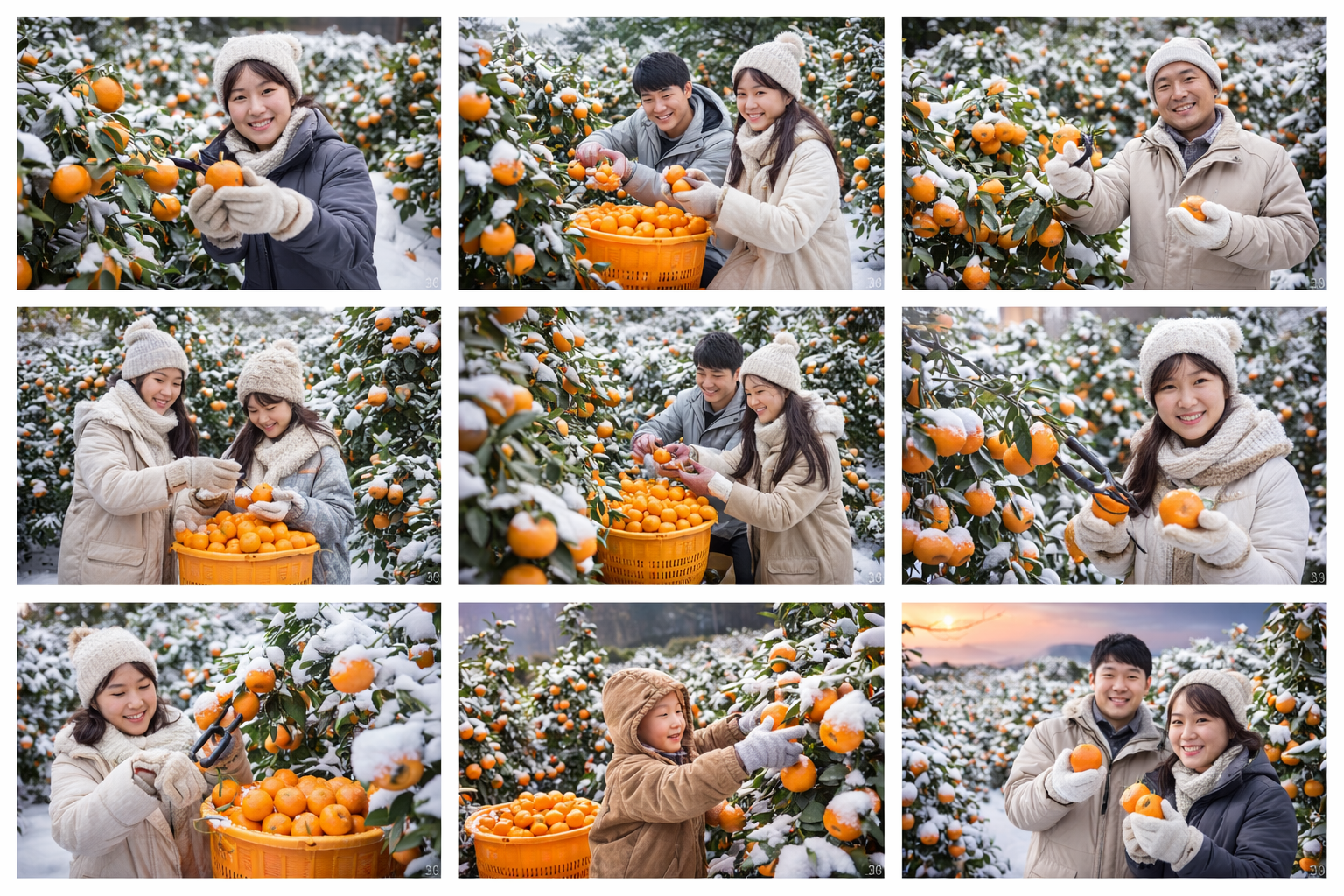 제주 감귤농장에서 귤따는 사진