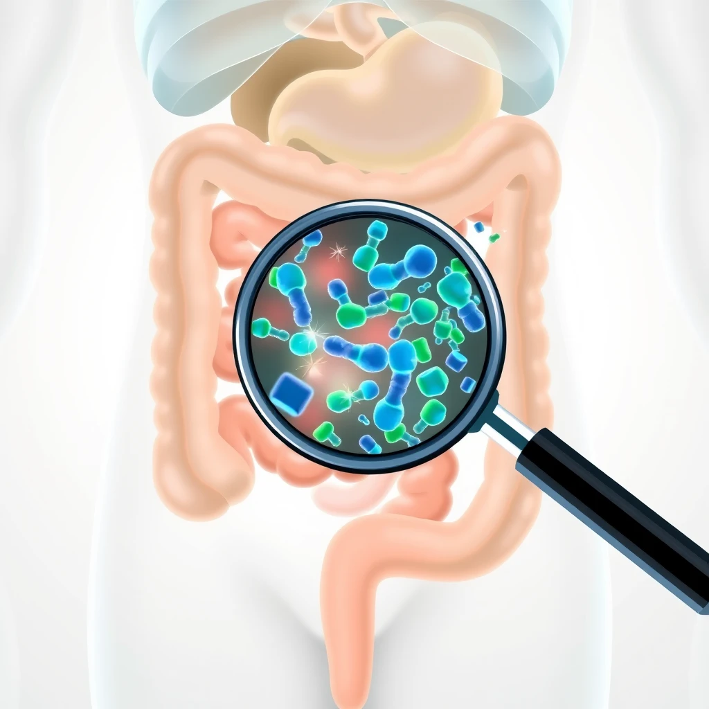 사람의 창자에 있는 유산균을 돋보기로 확대해 보는 이미지