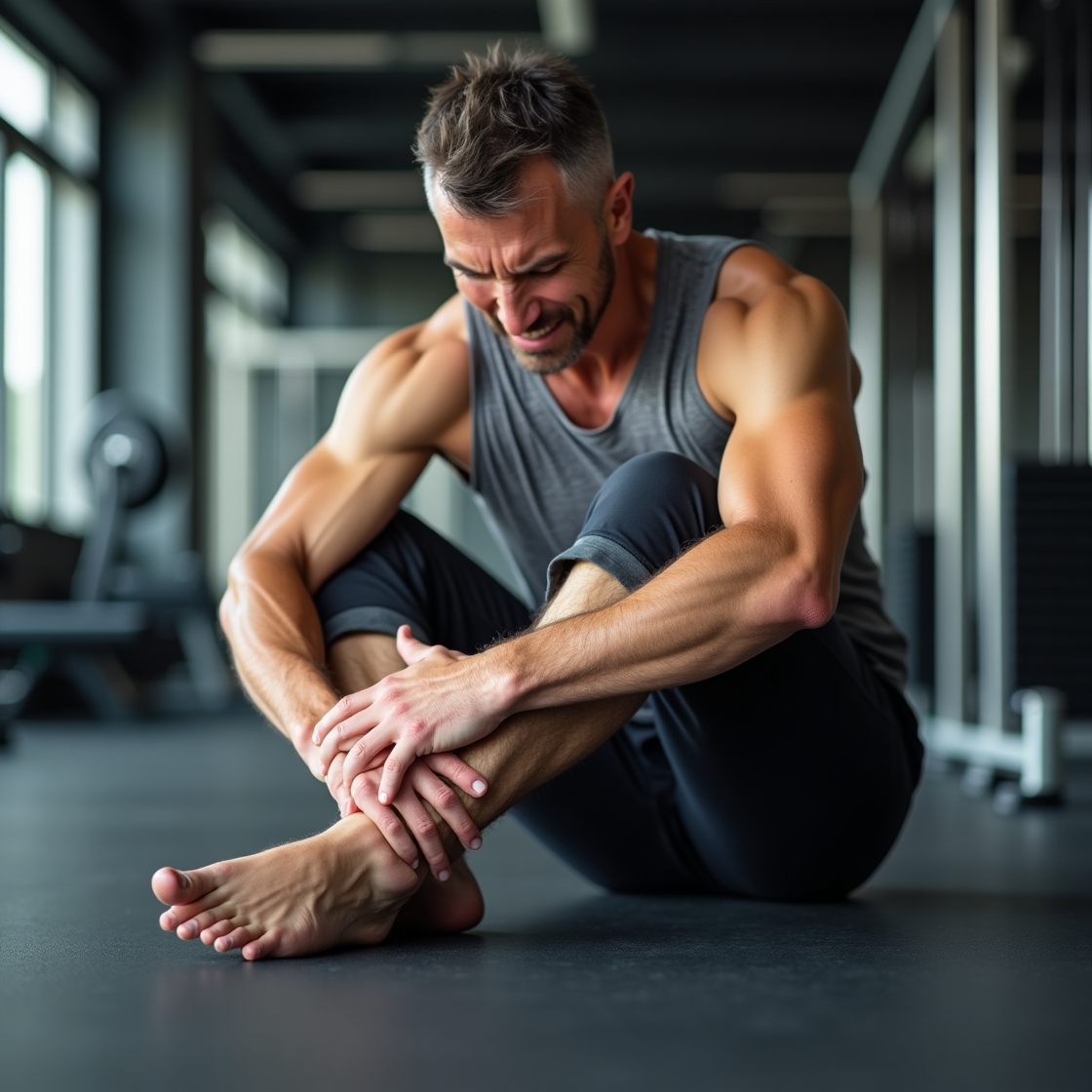 중년 남성의 발목 부상의 모습