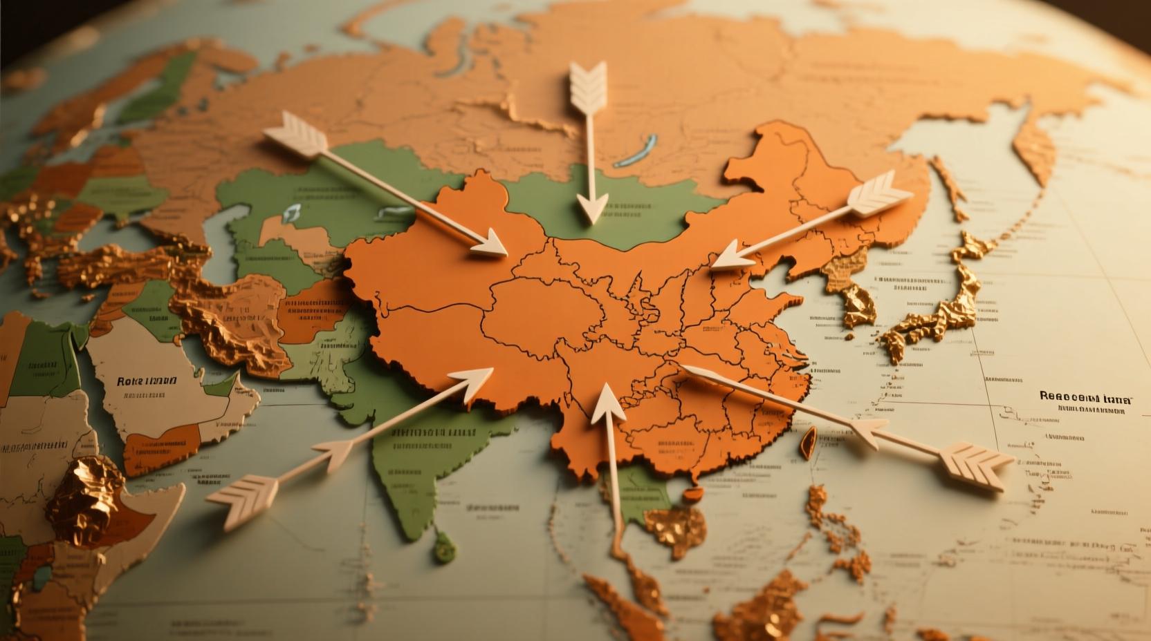 중국이 희토류 수출을 통제하는 것을 보여주는 세계 지도