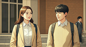 국가장학금을 받고 웃는 커플 대학생