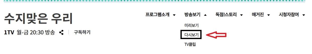 공식홈페이지에서 수지맞은우리 다시보기
