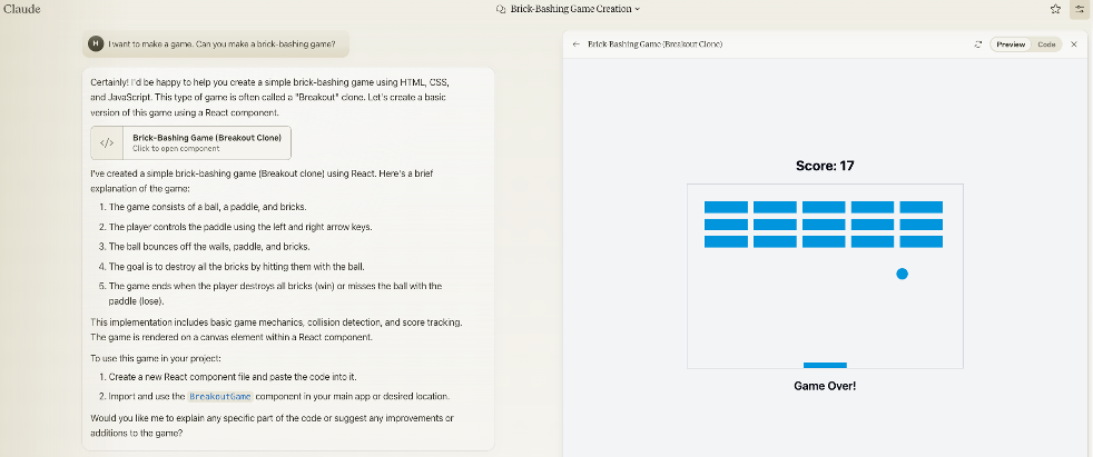 클로드 3.5 소네트가 한 줄로 만든 게임