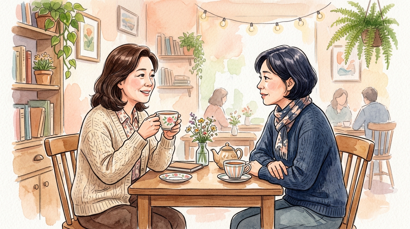 친구나 나만 빼고 모였던 사실을 알고 난 후 두 친구가 마주 앉아 진솔하게 대화를 나누고 있는 모습.