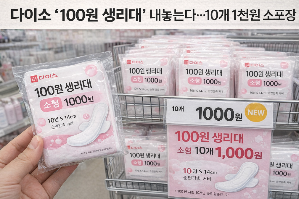 다이소 100원 생리대 출시, 10개 1천원 소포장의 모든 것
