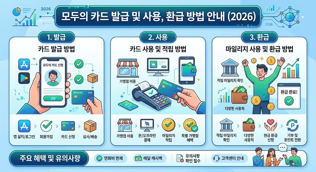 모두의 카드 발급 및 사용, 환급 방법 안내 인포그래픽