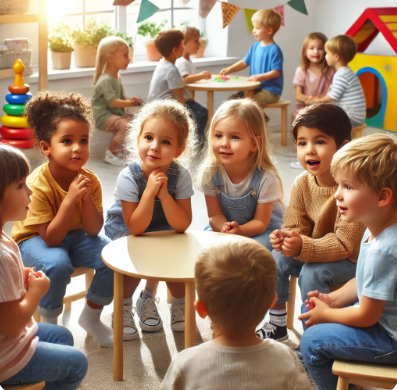 아이들끼리 서로 대화하고 있는 모습 관련 사진