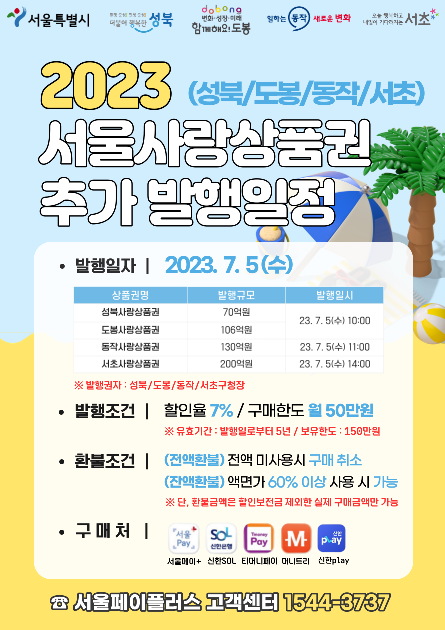 서울사랑상품권 추가 발행일정 포스터