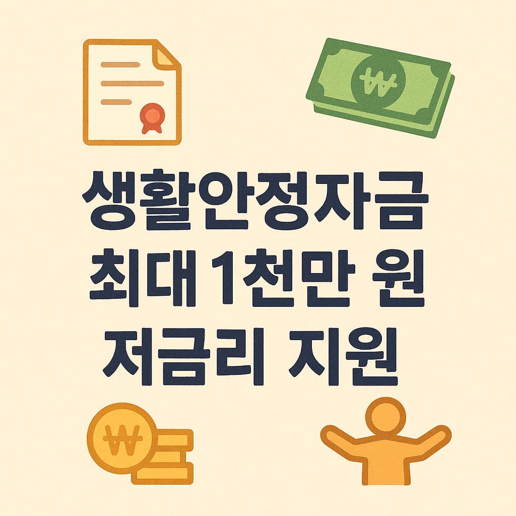 생활안정자금 최대 1천만 원 저금리 지원 안내 일러스트 이미지