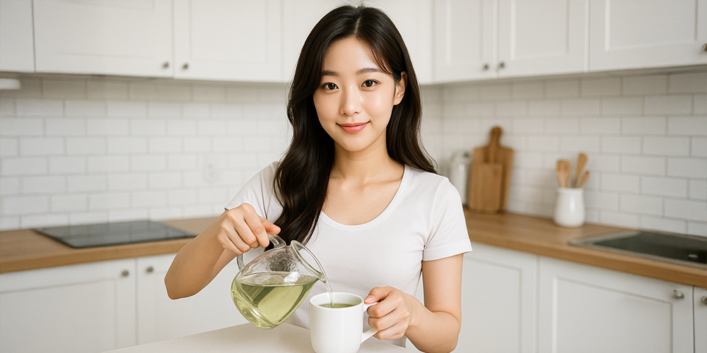 녹차를 타고 있는 사람