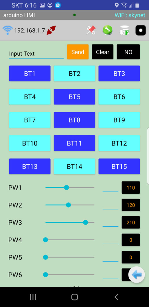 Screen reflecting initial state and labels when connecting Arduino