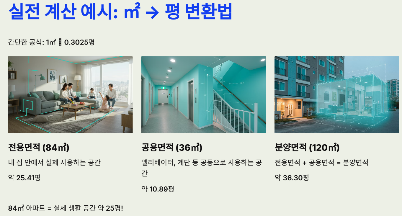 전 계산 예시: ㎡ → 평 변환법