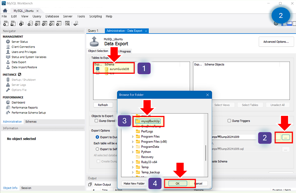 database를 선택 후 저장 경로를 지정하세요.