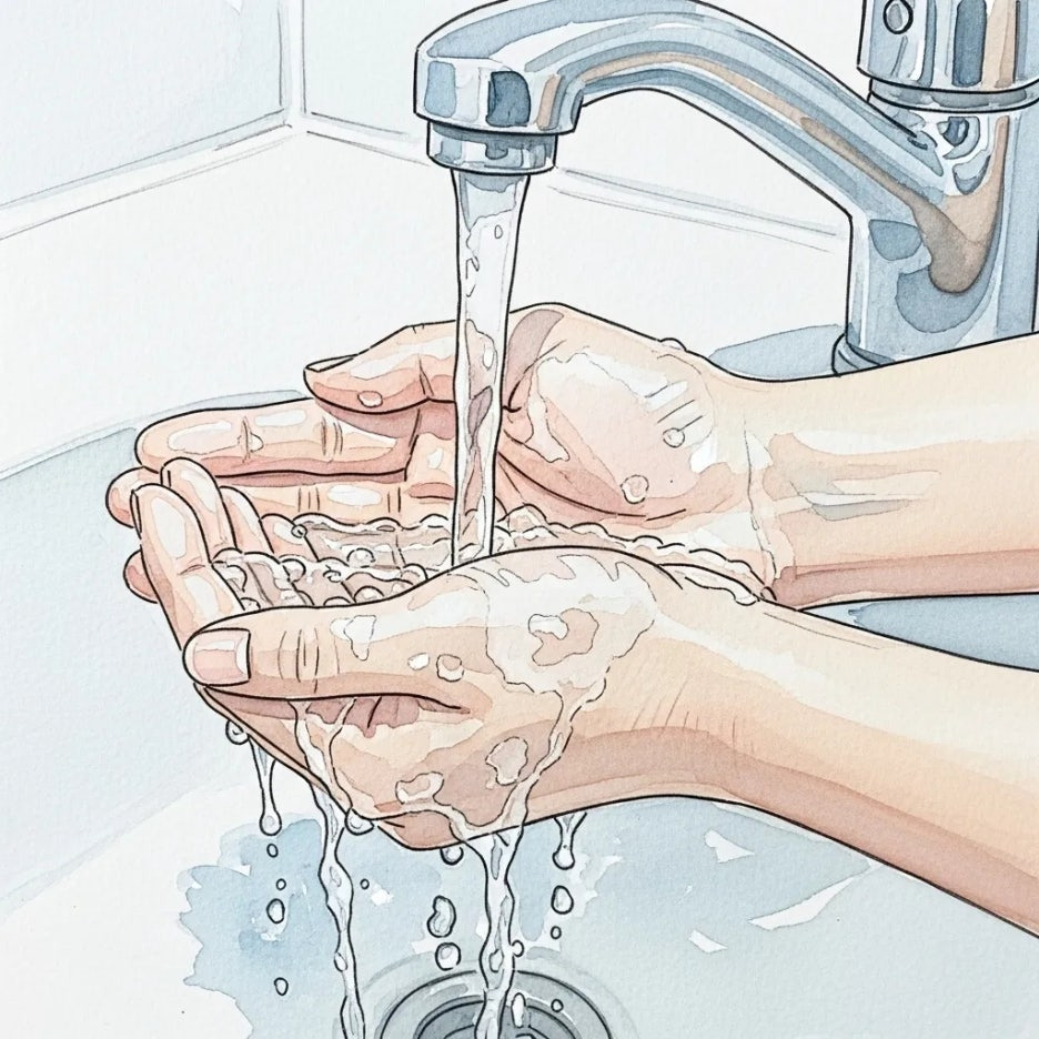 흐르는 물에 깨끗이 손을 씻는 모습.