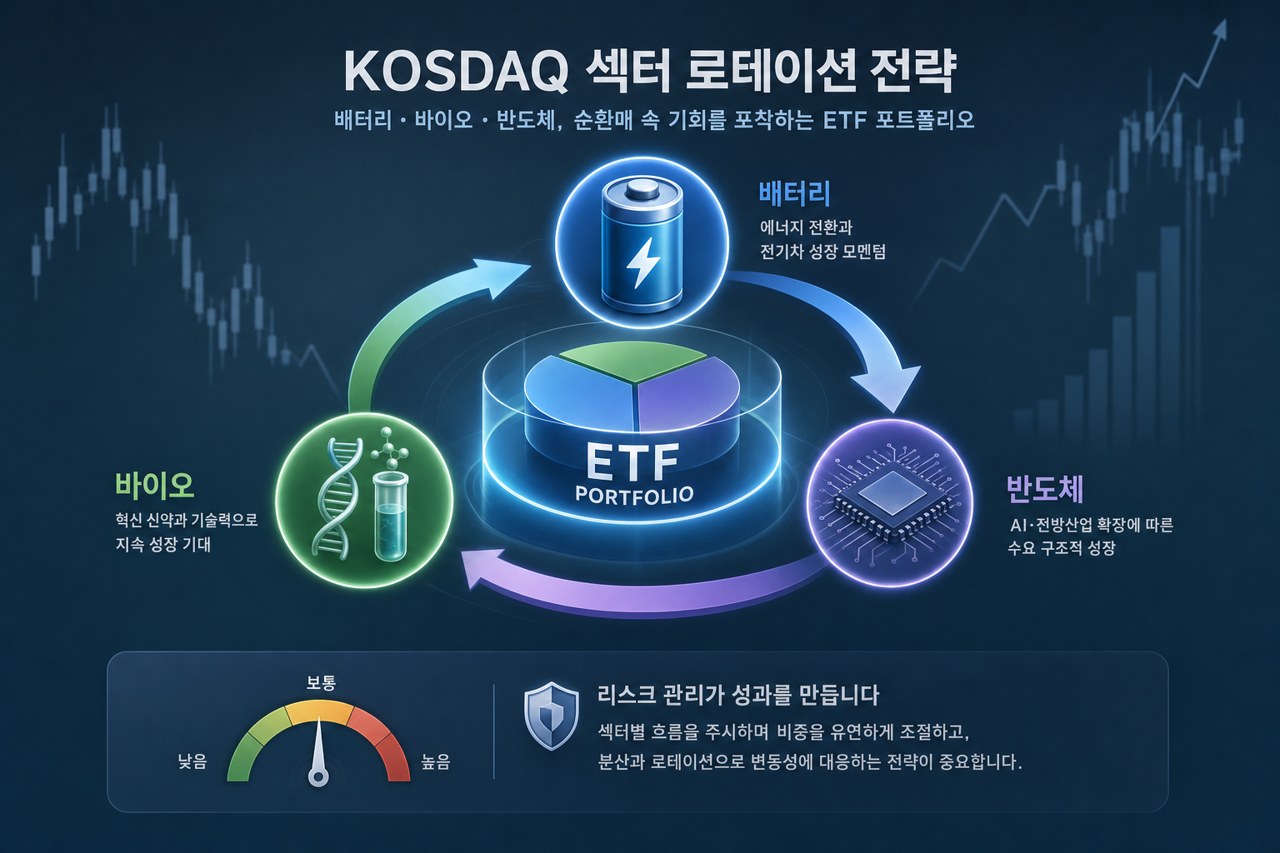 코스닥 2차전지 바이오 반도체 순환매 ETF 비교 이미지