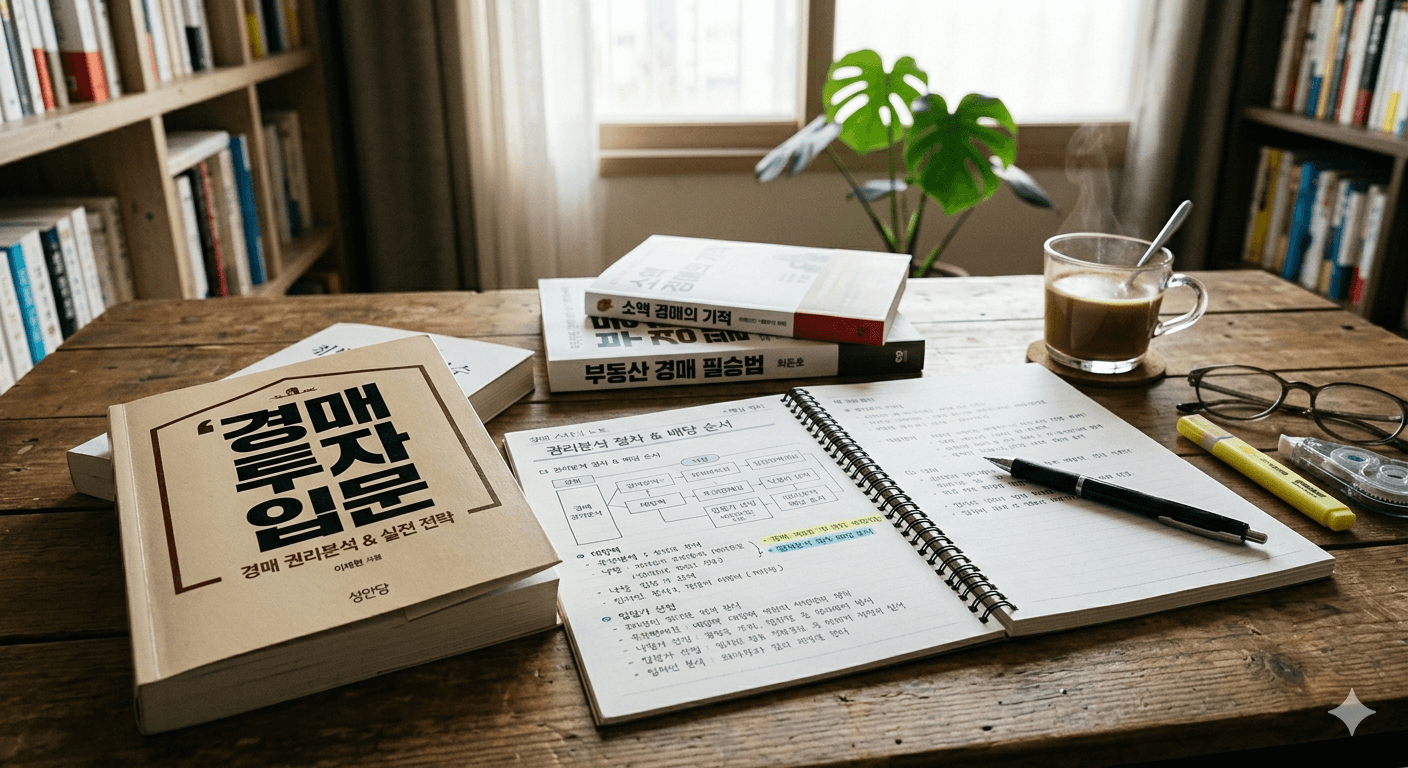 경매 공부 책과 노트 사진