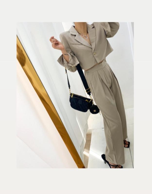 시그니처 와이드 슬랙스 크롭자켓 세트 (3color)