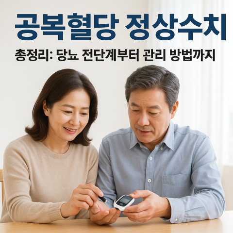 공복혈당 정상수치를 확인하는 한국 중년 부부