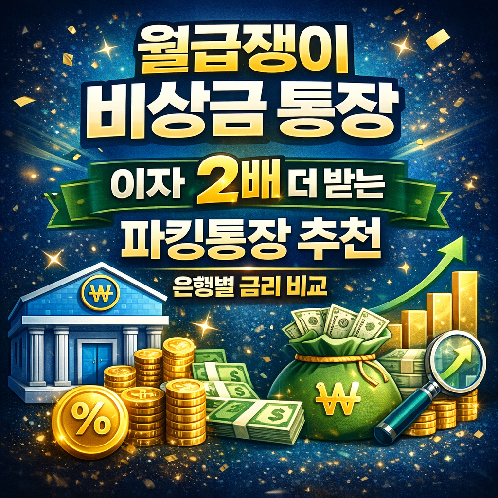 월급쟁이 비상금 통장, 이자 2배 더 받는 파킹통장 추천 (은행별 금리 비교)
고금리예금, 파킹통장추천, 2026년1월금리, 은행금리비교, 저축은행금리, CMA통장, 단기재테크, 예금자보호, 비상금통장, 거북이의재테크