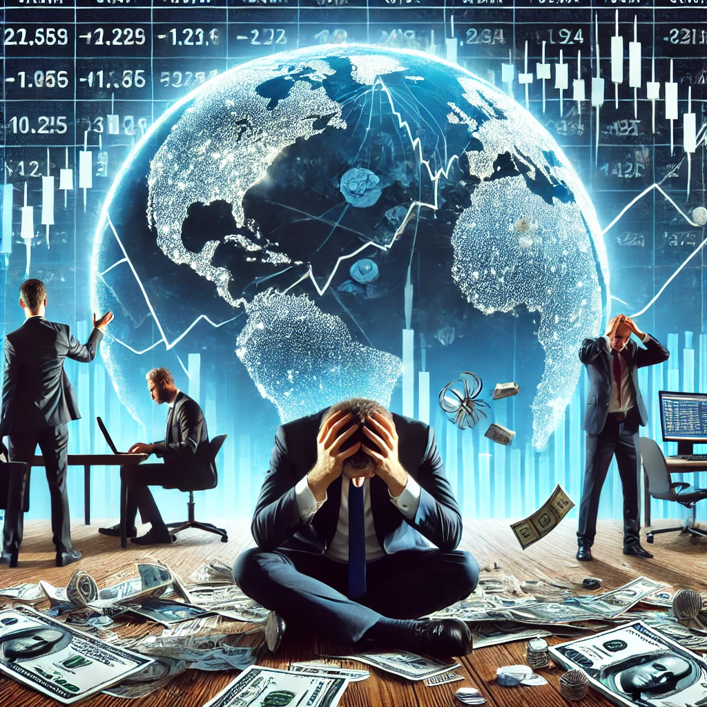 경제 위기로 불안한 투자자들과 하락하는 주식 차트
