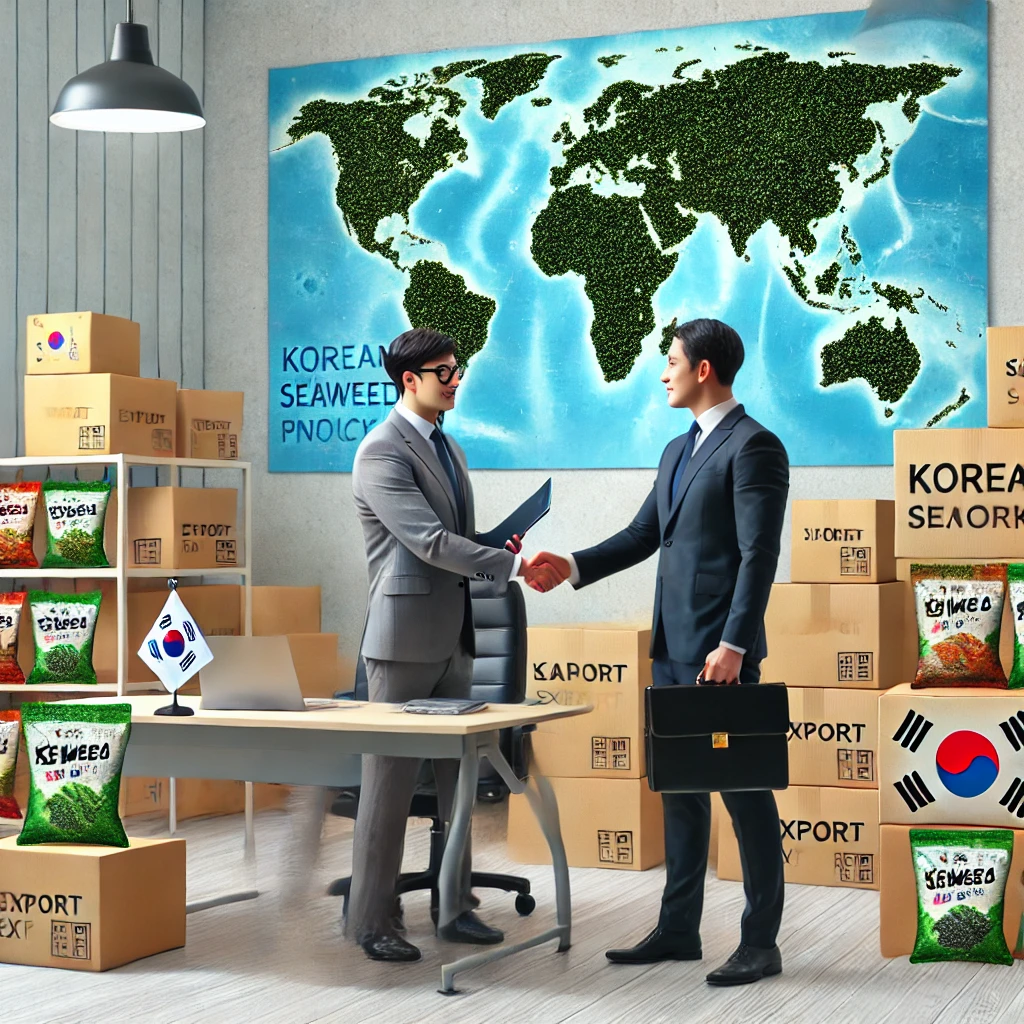 해외 바이어와의 수출 계약 장면 &ndash; 삼해상사사무실에서 악수하며 협력하는 순간