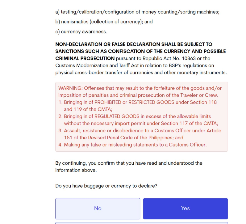 필리핀 입국 이트래블 작성 